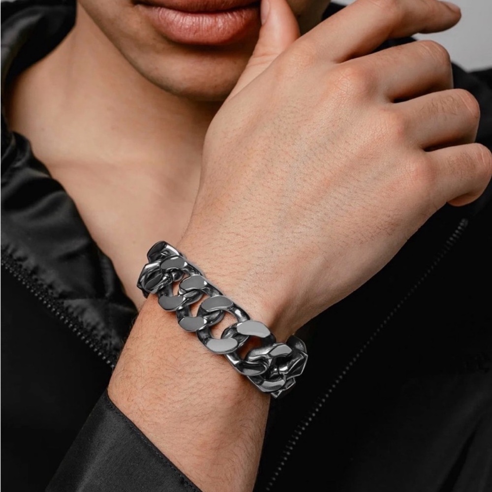 Men's Polished Black Stainless Steel Curb Bracelet
